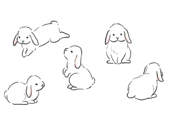 うさぎのかわいいイラスト　ポーズ集　たれ耳　ロップイヤー