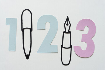 numbers 1, 2, 3 (with 2d writing instrument shapes)