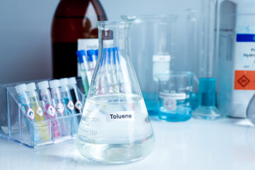 Toluene in glass, chemical in the laboratory