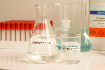 Hydrogen peroxide in glass, chemical in the laboratory