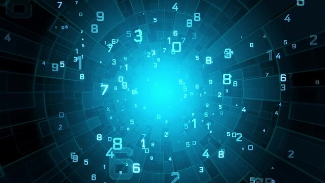 Numerology. Magic Tunnel (secret knowledge about the numbers). Esoteric background with numbers. Soft focus and depth of field. 3D animation.  Quick Time, h264, 16-bit color, highest quality. 
