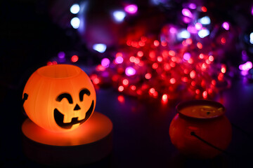 Halloween pumpkin smile and scary eyes for party night