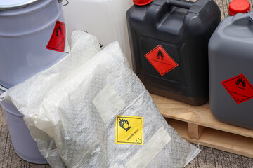 chemical symbols on chemical product, dangerous  raw material in the industry