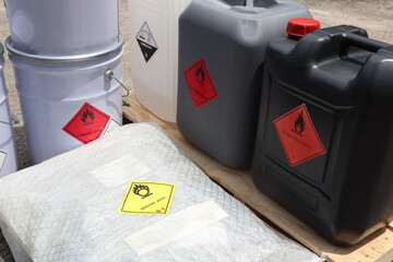 chemical symbols on chemical product, dangerous  raw material in the industry