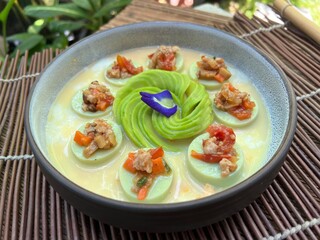Stir-fried Minced Pork with Soft Vegetable Tofu Sauce and avocado
