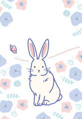シンプルでかわいいウサギのポストカード（文字なし）