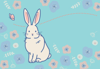シンプルでかわいいウサギのポストカード（文字なし）