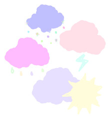 Hand-drawn cartoon of cloud 4 season set.
