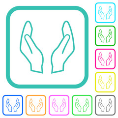 Empty protecting hands outline vivid colored flat icons