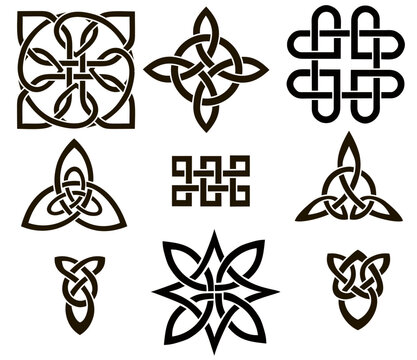 Medieval Celtic knot tattoo set. Celtic, Irish knots ornament. Celtic symbols, endless knot shape vector icon