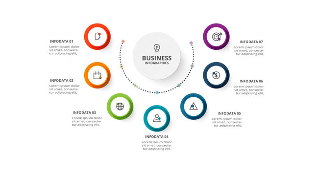 Circle concept for infographic with 7 steps, options, parts or processes. Business data visualization.