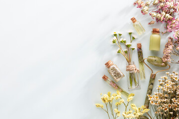 Bio herbal homeopathic medicine cosmetic arrangement, handmade cosmetic.