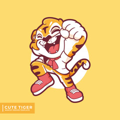 cute tiger mascot logo design template