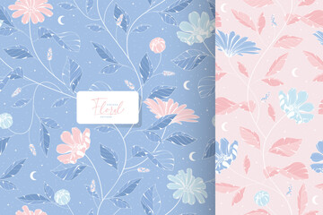 beautiful shabby chic blue and pink floral pattern