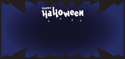 Happy halloween text banner with spider, spider web, isolated on blue background, font design , sale template ,website, poster, vector illustration