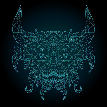 Cosmic low poly art with blue shiny demon head