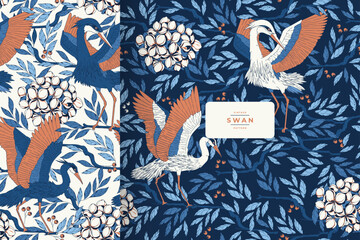 hand drawn vintage beautiful swan pattern template © ayunannas