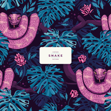 hand drawn vintage colorful snake pattern template