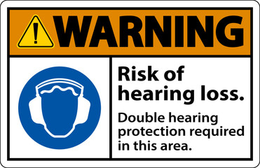 Warning Double Hearing Protection Sign On White Background