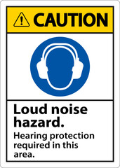 Caution Hearing Protection Required Sign On White Background
