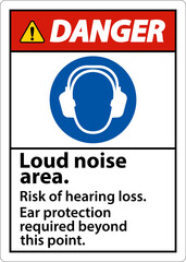 Danger Loud Noise Area Risk of Hearing Loss Sign