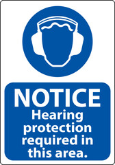 Notice Hearing Protection Required In This Area. On White Background
