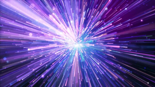 Pink Purple blue light trail running, Flight Through the space.