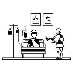 doctor robot try to inject the medicine on hem of the patient Concept vector icon design, Robotic medicine symbol, Healthcare Scene Sign, Innovation Artificial Intelligence Work in Modern Clinic stock