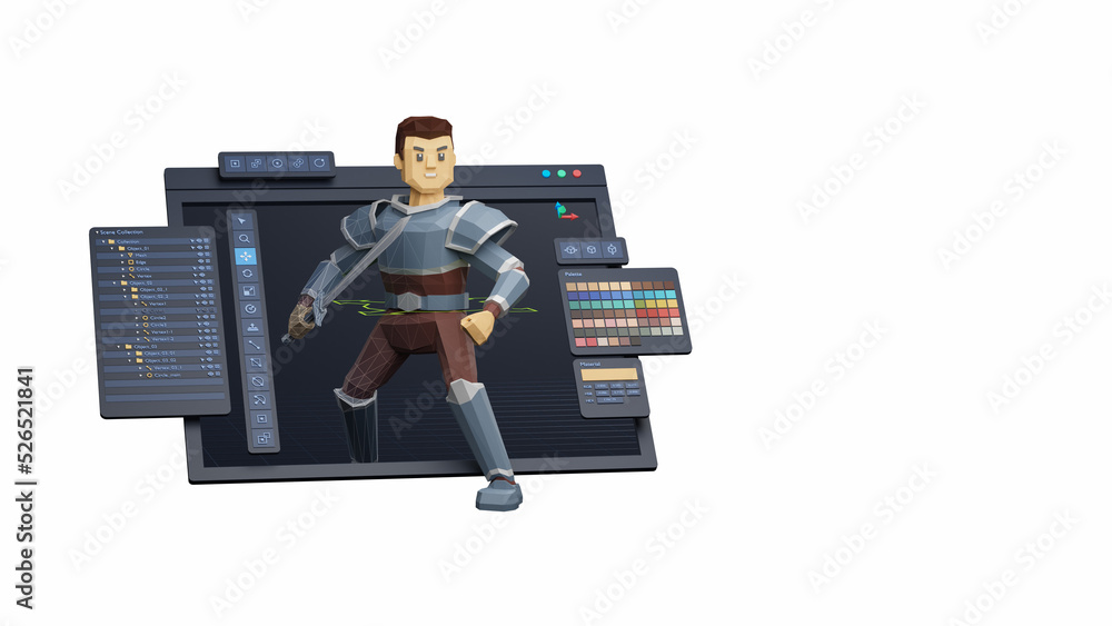 Poster game design development create characters animate pose 3d graphics artwork.video game designer devel
