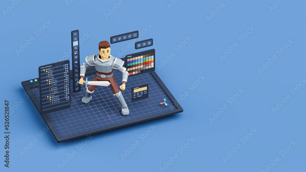 Poster game design development create characters animate pose 3d graphics artwork.video game designer devel
