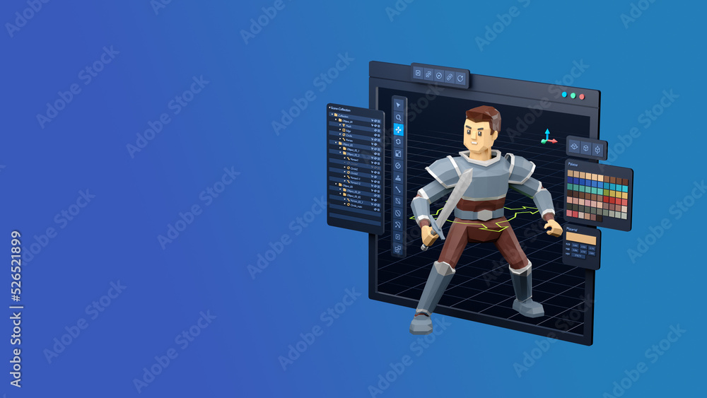 Poster game design development create characters animate pose 3d graphics artwork.video game designer devel