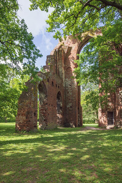 Rear view of the entrance of Eldena Abbey, a ruined Cistercian monastery near Greifswald