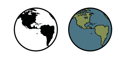 Earth globe Illustration Hand-drawn Symbol Logo Vector. globes of Earth. world Globe isolated on white background.