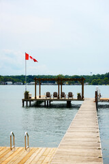 boat dock on the st clair river ontario canada on a cloudy day