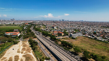 Aerial view of Suramadu bridge connecting islands Java and Madura in East Java.