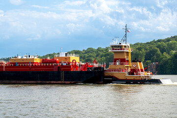 Kingston, NY – USA – Aug 2, 2022 Horizontal view of the HAGGERTY GIRLS, a Pusher Tug, built in...