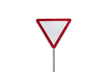 Traffic sign give way isolated on white background.