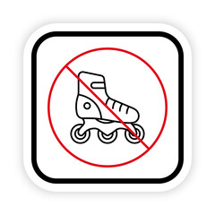 Sport Footwear Red Stop Circle Symbol. Ban Rollerskate Black Line Icon. No Allowed Skating Sign. Prohibited Roll Zone. Forbidden Roller Skate Outline Pictogram. Isolated Vector Illustration