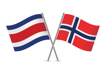 Costa Rica and Norway crossed flags. Costa Rican and Norwegian flags on white background. Vector icon set. Vector illustration.