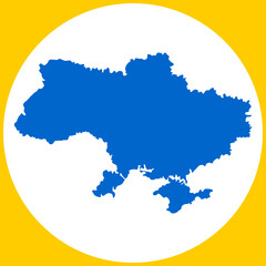 Map of Ukraine is blue in a white circle. Vector.