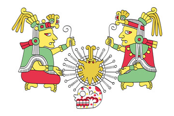 Ometeotl, dual gods in Aztec mythology. Ometecuhtli and Omecihuatl, or Tonacatecuhtli and Tonacacihuatl, a pair of deities, dwelling in Omeyocan, the highest of the 13 heavens, the place of duality.