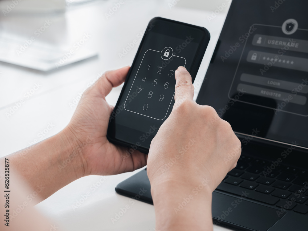 Poster two steps authentication or 2fa concept. numbers passcode, lock code icon on smart mobile phone scre