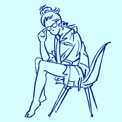 woman sitting on chair vector for card illustration background