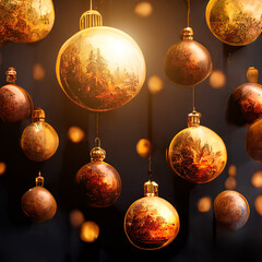 illustration of gold and warm light christmas ball background
