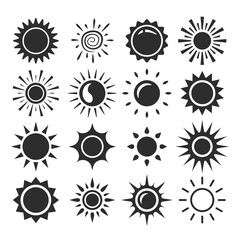 Sun icons set. Black color. Vector illustration