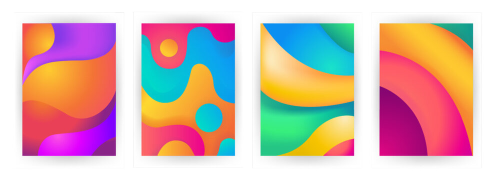 Abstract background set Fluid Geometric design with liquids and shapes. Trendy vector for templates, cards, color covers. Wave Liquid shape on multycolor background, vector background.
