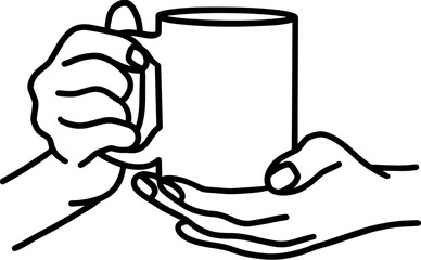 hand holding cup outline drawing