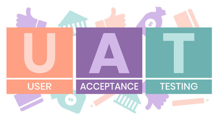 UAT or User Acceptance Testing for testing program in software development life cycle of concept design with illustration design on isolated white background