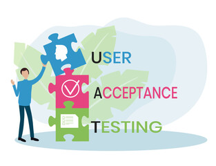 UAT or User Acceptance Testing for testing program in software development life cycle of concept design with illustration design on isolated white background