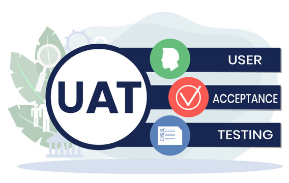 UAT or User Acceptance Testing for testing program in software development life cycle of concept design with illustration design on isolated white background